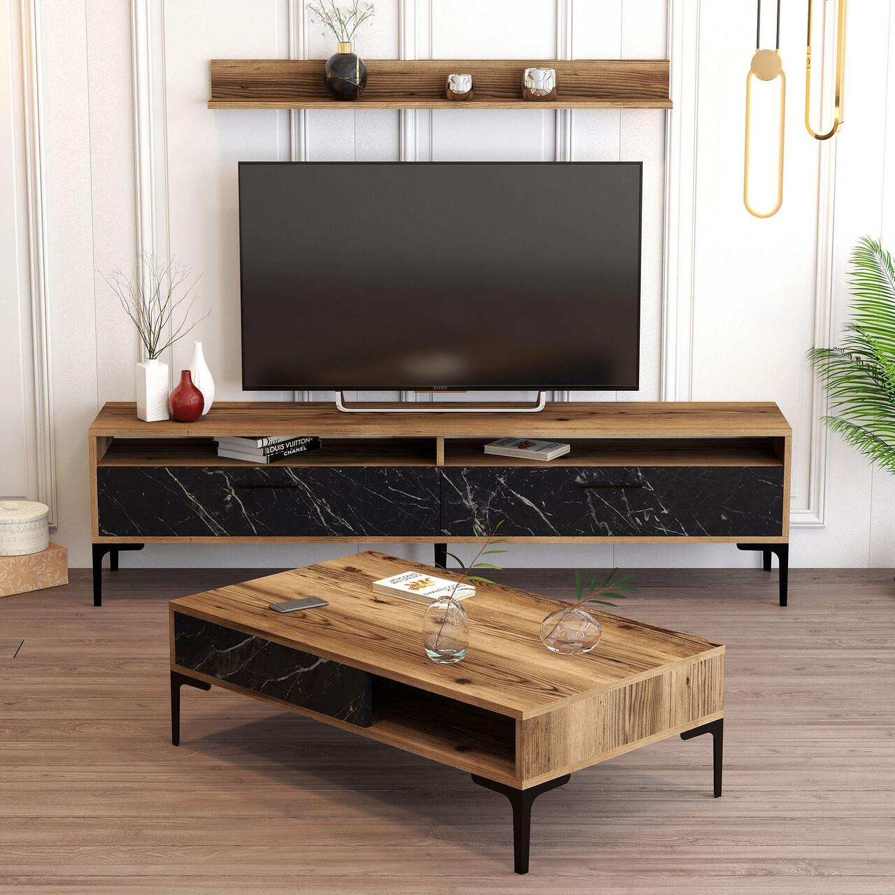 Set mobilier living, Hanah Home, Istanbul, Nuc / Negru - imagine 6